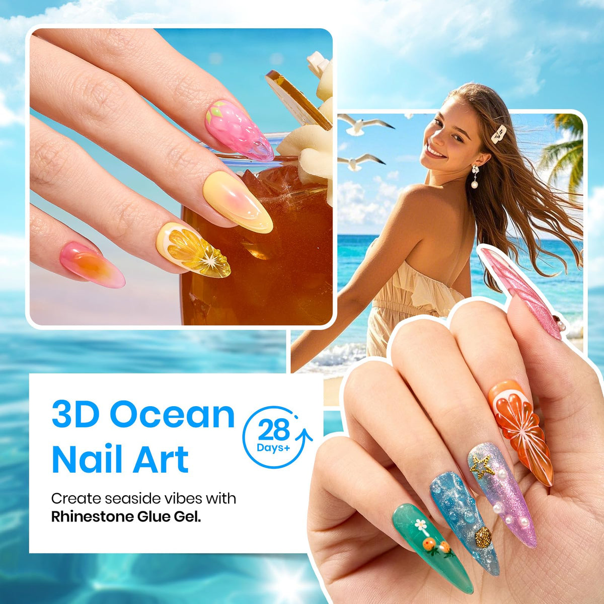 beetles finished nails in neon pink and orange showing wearable summer manicure