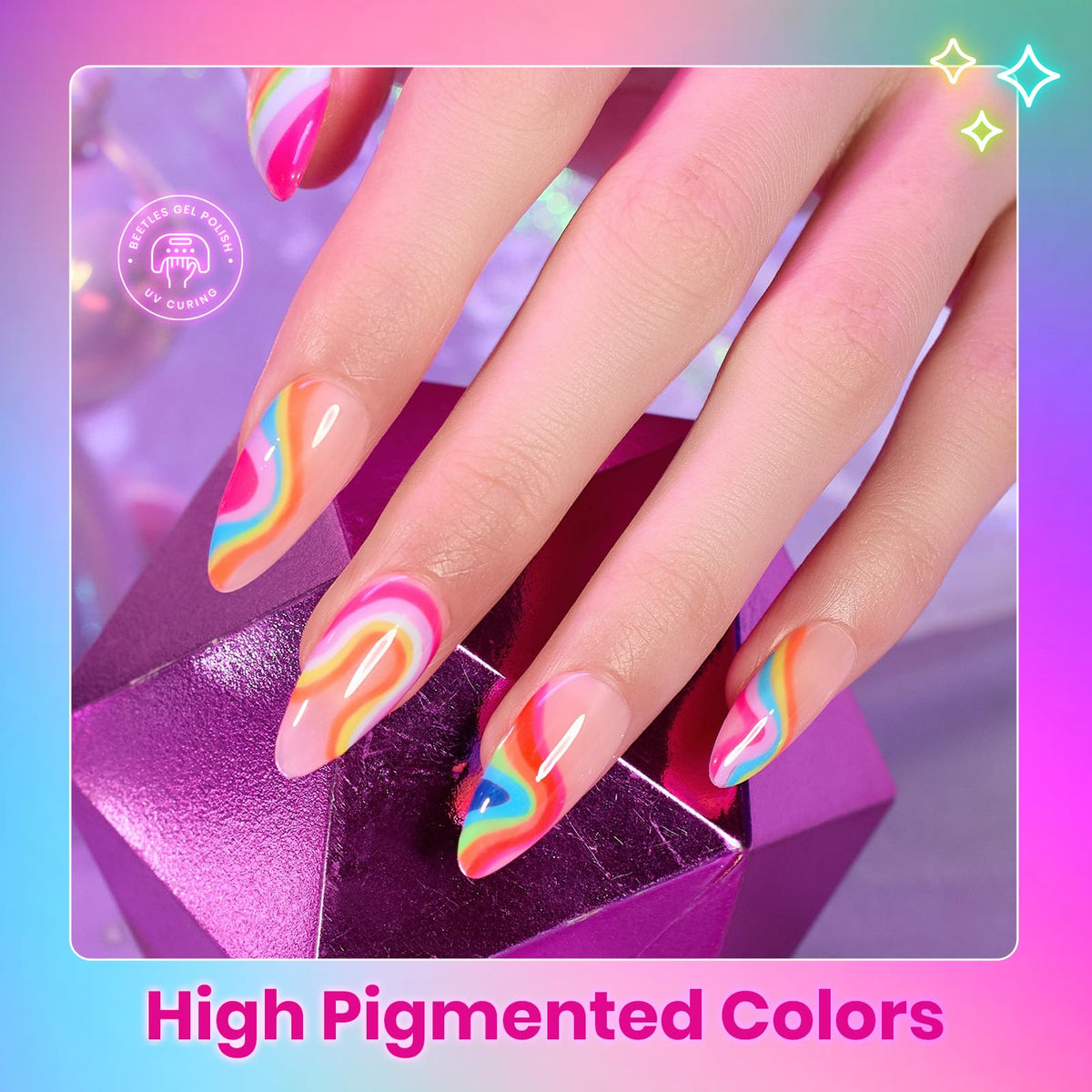 beetles gel polish color array flatlay highlighting vivid neon options