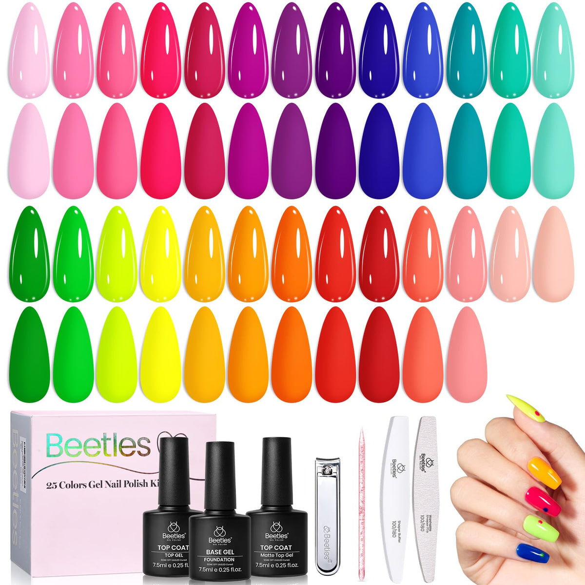beetles neon set front packaging showing all bottles and benefit instant color variety