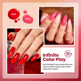 Beetles manicure in use with ombré red-to-pink gradient demonstrating blending benefits