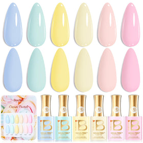 beetles front packaging showing six pastel bottles and swatch card benefit quick selection