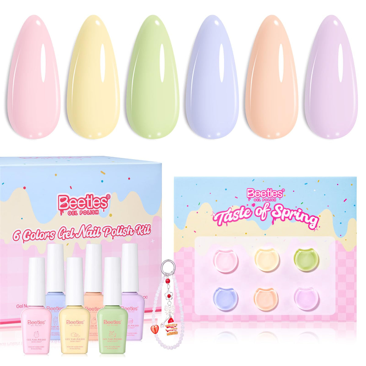 beetles front packaging showing six pastel gel bottles and neat display for giftability