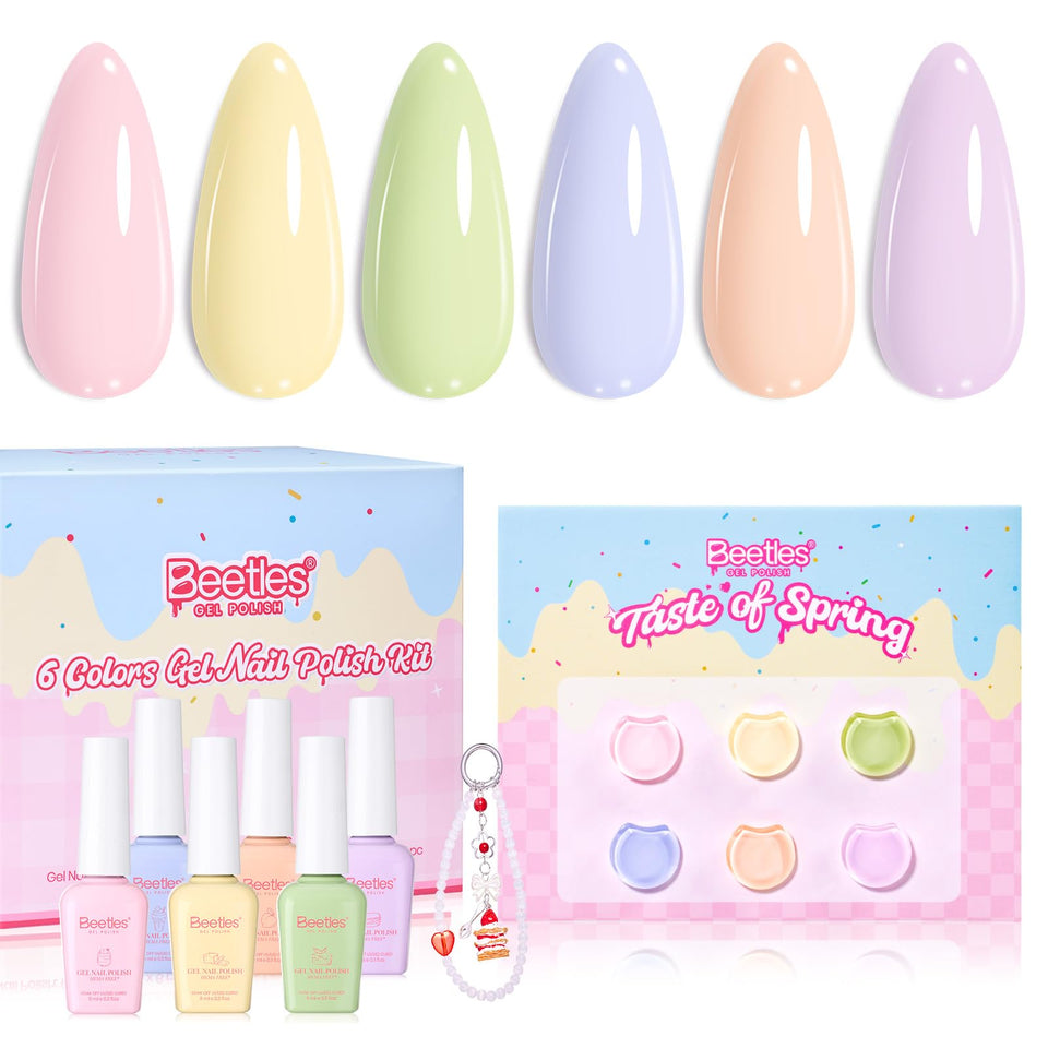 beetles front packaging showing six pastel gel bottles and neat display for giftability