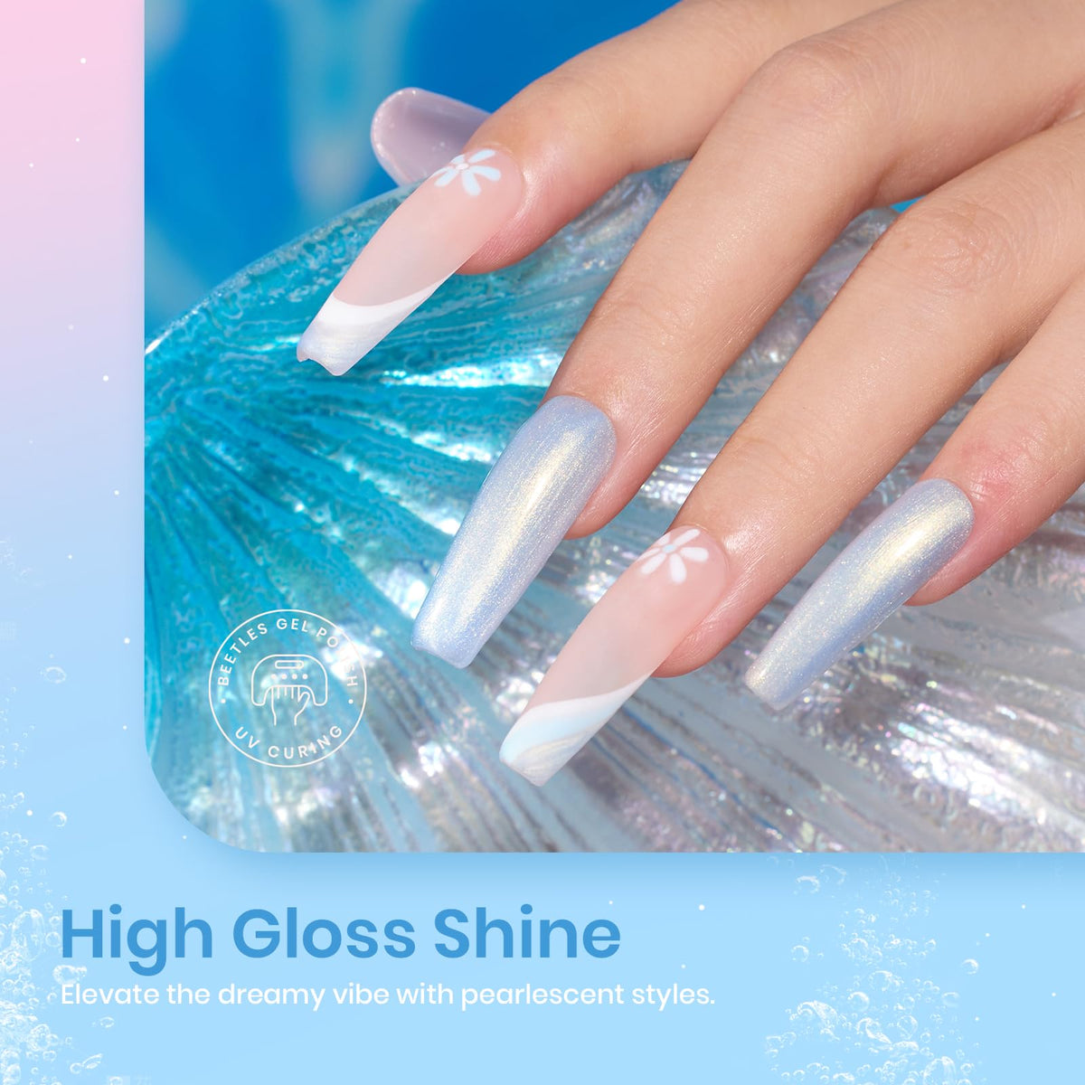 beetles pink and blue chrome nails swatch demonstrating reflective finish