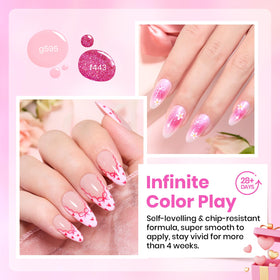 beetles gel polish swatch array of six pink shades for color comparison