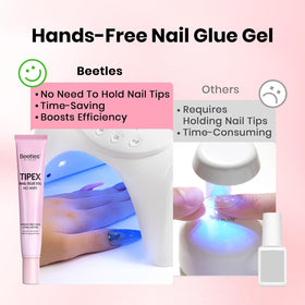 beetles Gel press-on nail being applied demonstrating secure adhesion