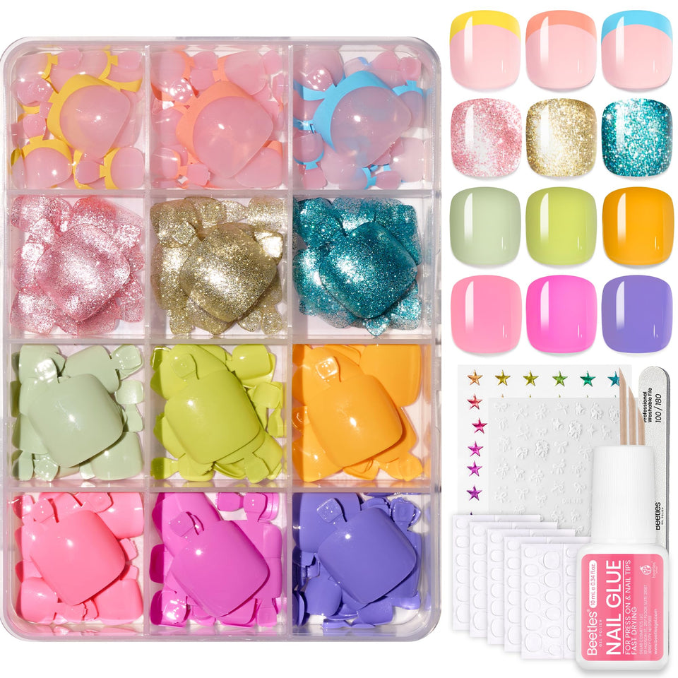 beetles front packaging showing full 360-piece toenail kit and variety