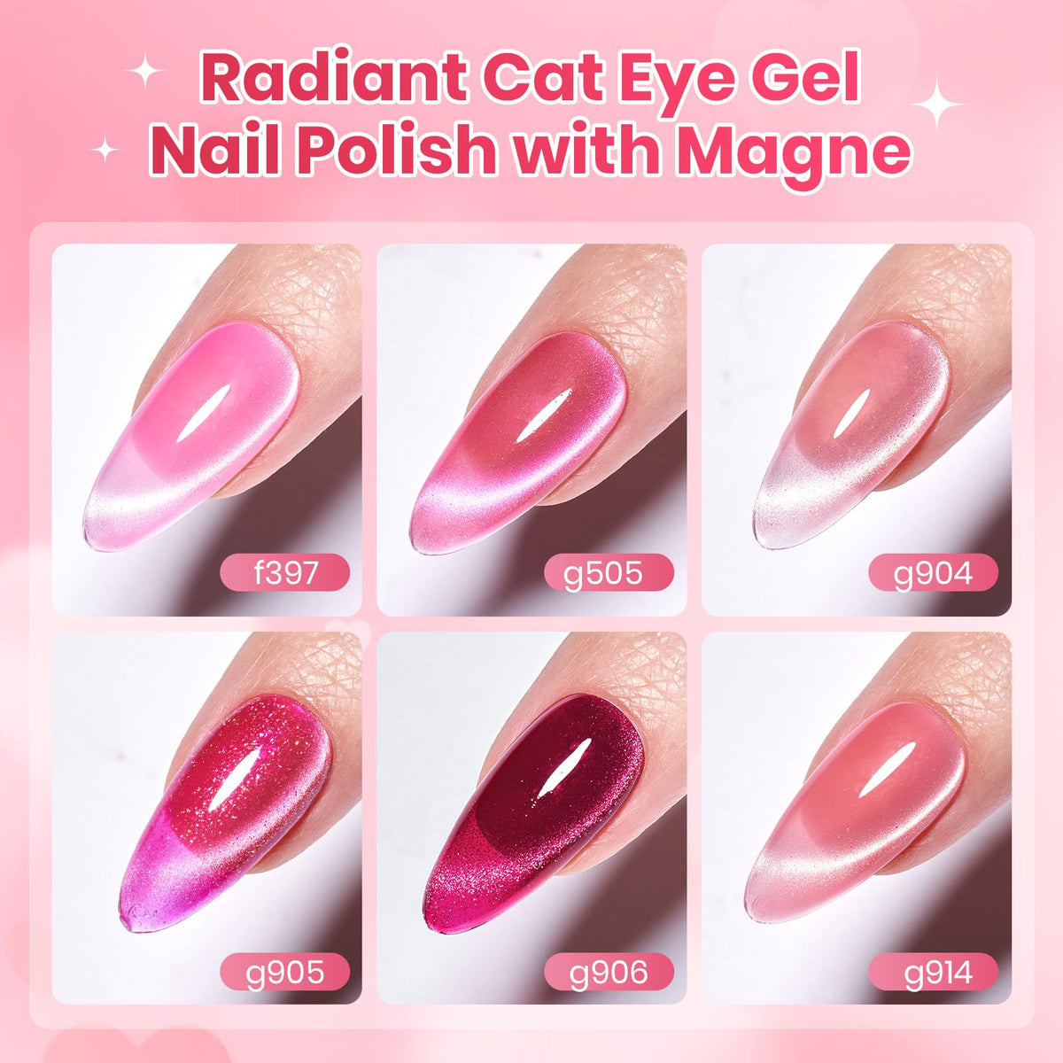 beetles nails in use side view displaying finished cat eye shine and romantic look