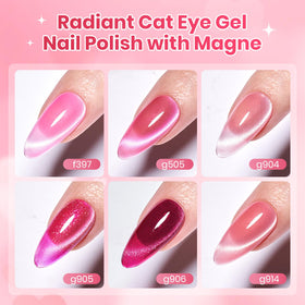 beetles nails in use side view displaying finished cat eye shine and romantic look
