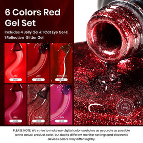 Beetles color swatch card displaying six red shades for easy selection and planning