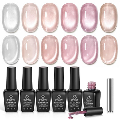 beetles front packaging showing six neutral cat eye gel bottles and magnet for easy selection