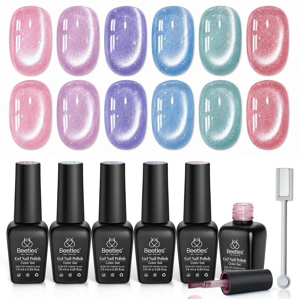 beetles front packaging showing six romantic galaxy gel pots and kit benefits