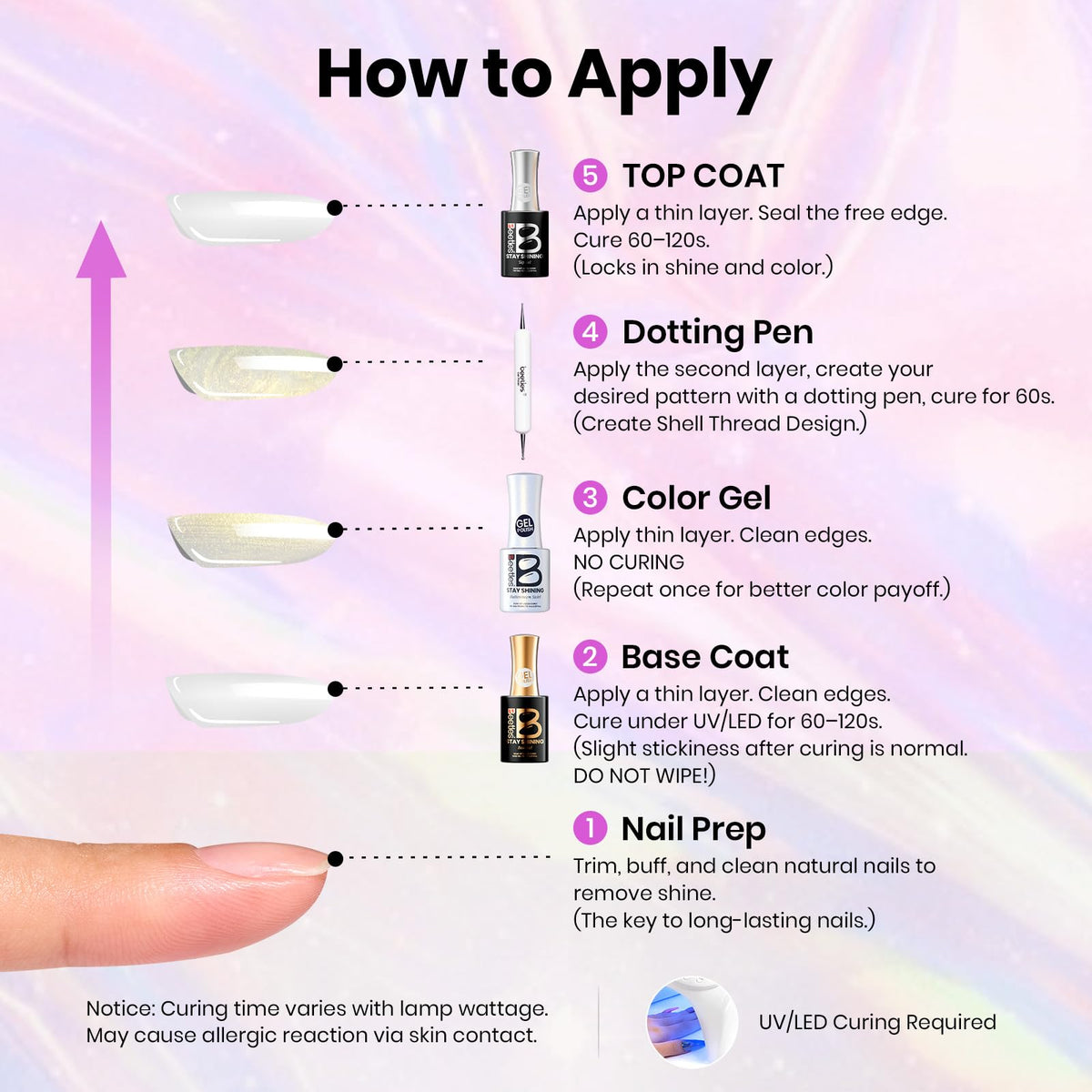 beetles shades swatches on tip showing six pearly colors for mix-and-match