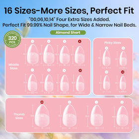 beetles short almond nail tips on board for sizing and practice