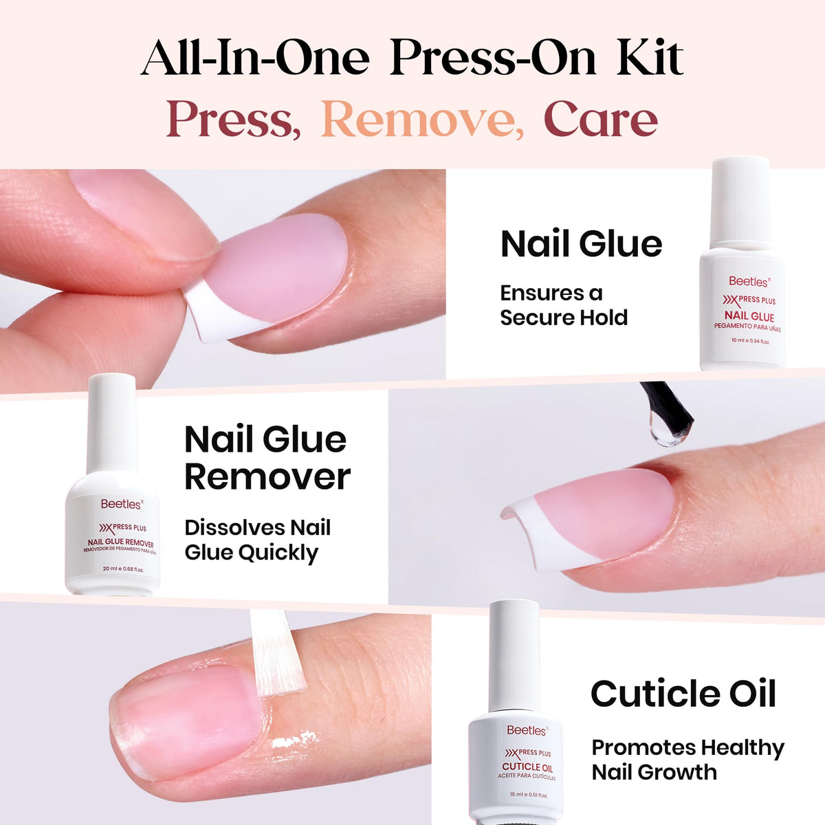 beetles Gel Polish short square press-ons on hand showcasing salon finish
