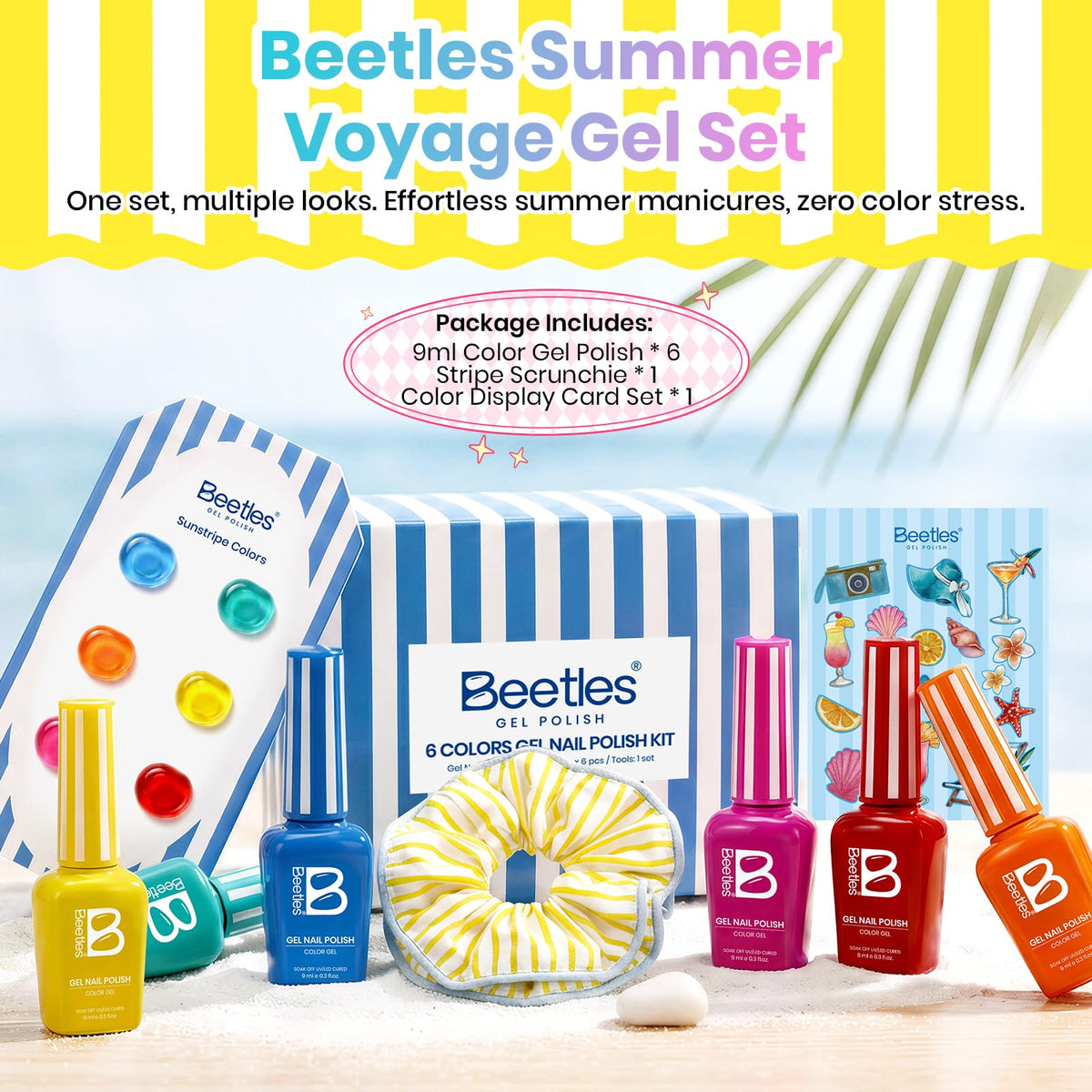 Beetles six bottles lined up displaying neon color variety for bold manicures