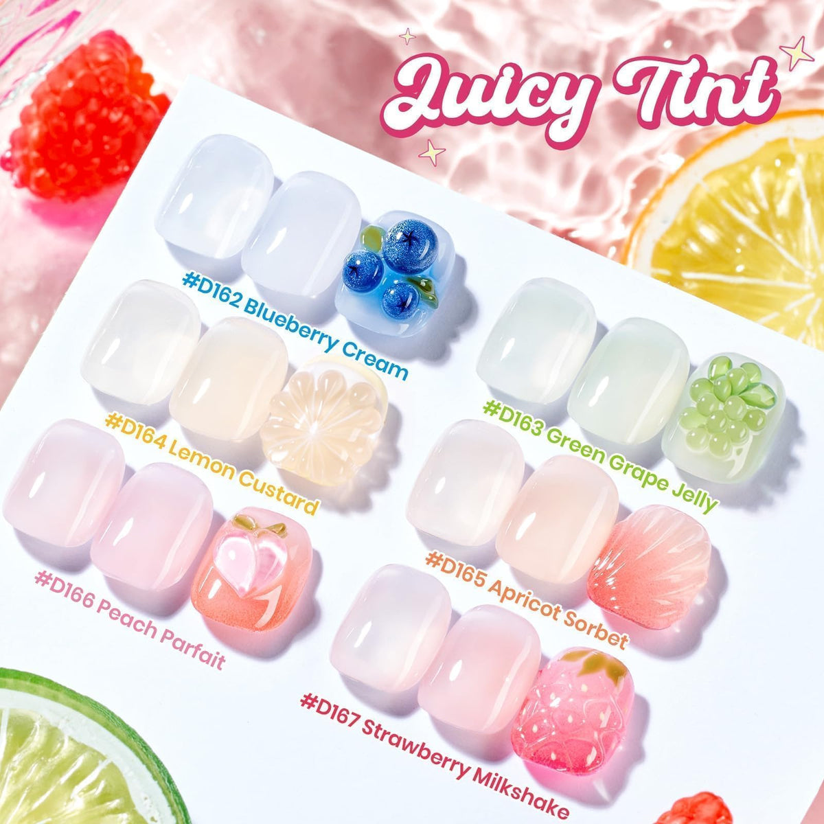 beetles six juicy tint bottles arranged to show color range and easy selection