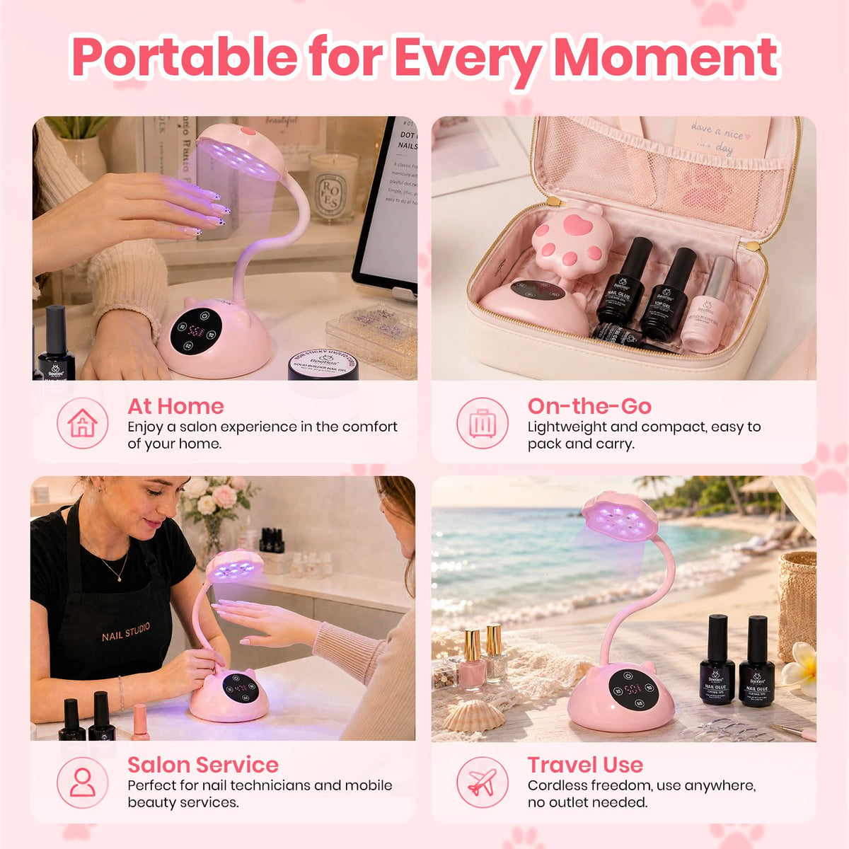 Beetles Gel Polish shown next to a hand to display compact scale and travel convenience