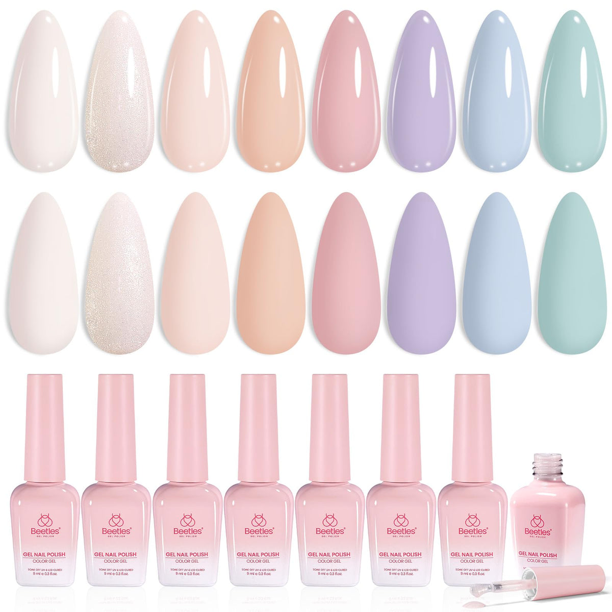 beetles gel polish front packaging showing 8 neutral shades and neat box benefit salon-ready gift