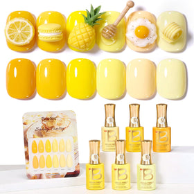 beetles front packaging showing six yellow gel bottles and color card for easy choice