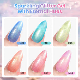 beetles swatches on nails displaying six colors, quick shade comparison benefit
