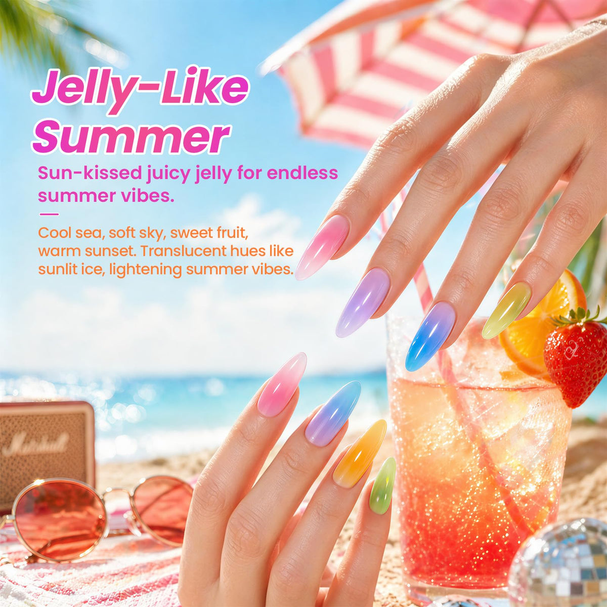 beetles painted nail tips showing layered jelly ombré and glossy finish