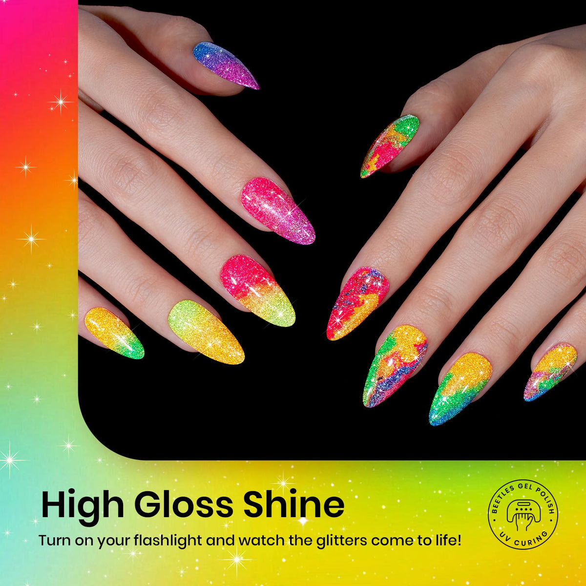 Beetles swatch palette fan displaying six neon carnival shades for easy selection