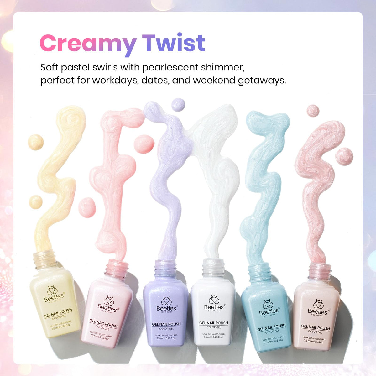 Beetles swatch wheel with six pearlescent pastel shades for color selection benefit