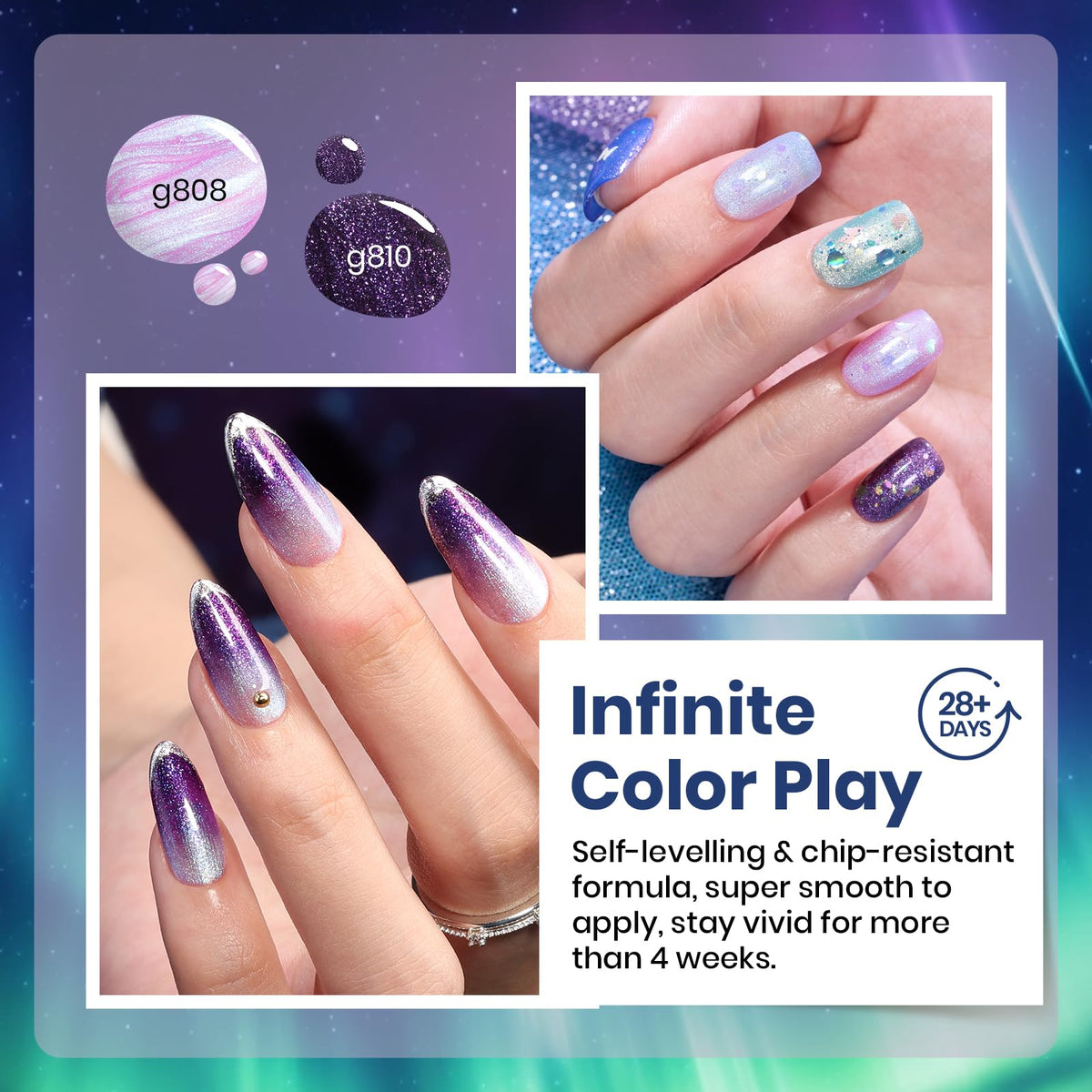 beetles swatches on nail wheel showing color shift and layering options