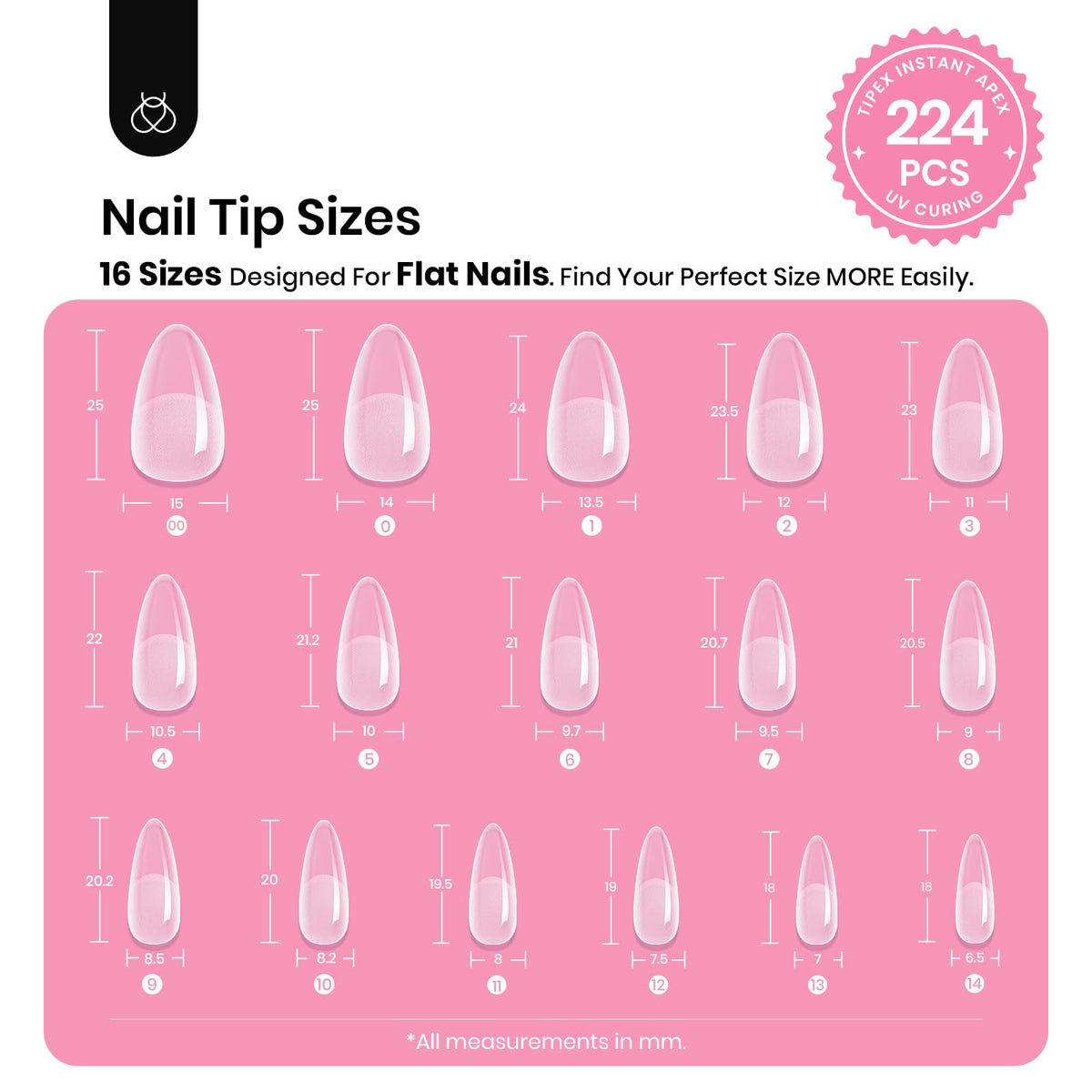 beetles Gel Polish array of 16 tip sizes organized for an exact fit