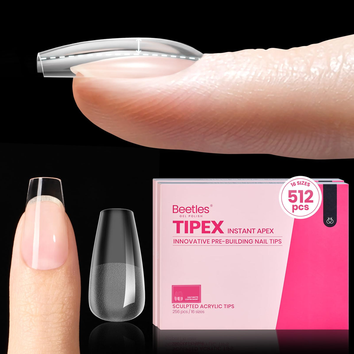 Beetles Tipex front packaging showing bulk 512pcs and short coffin shape benefit quick supply