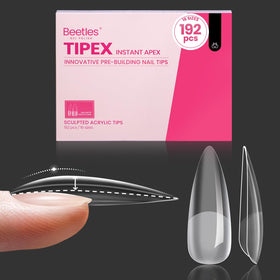 Beetles Gel Polish front packaging showing 192 tips and sizes, clear benefit: many refills