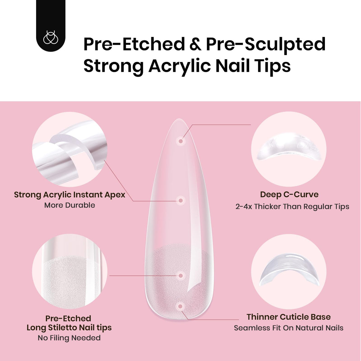 beetles Gel Polish side profile of long stiletto tip demonstrating C-curve