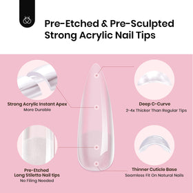 beetles Gel Polish side profile of long stiletto tip demonstrating C-curve