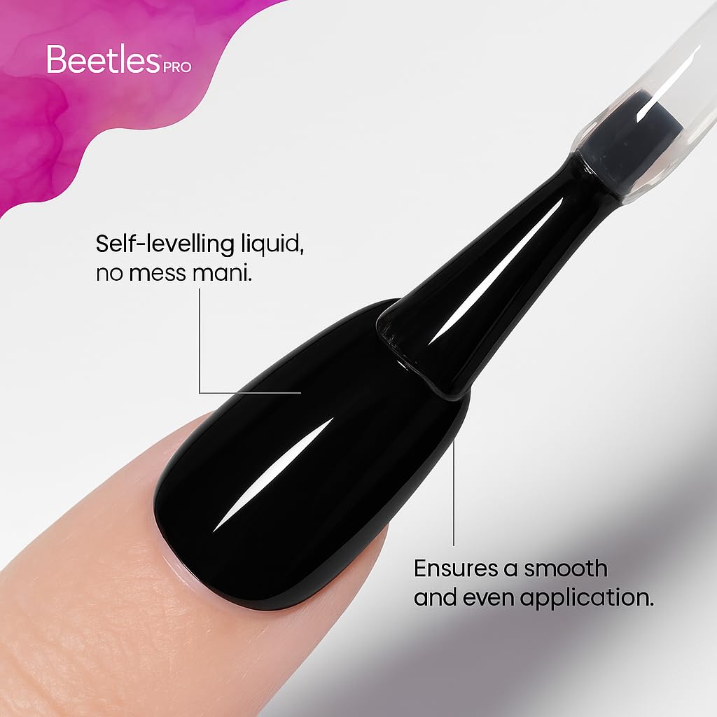 Beetles Pro Gel Top Coat liquid texture pouring to show balanced viscosity benefit