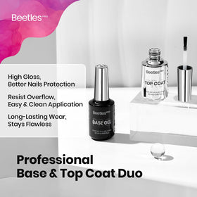 beetles two bottles side by side highlighting base and top coat for efficient salon use