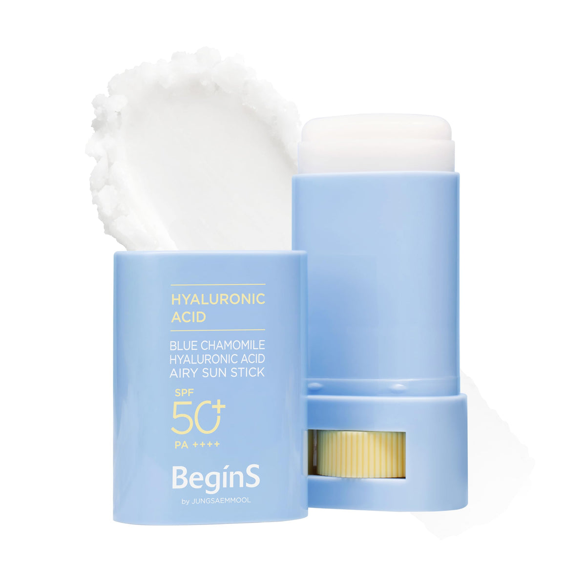 BeginS by JUNGSAEMMOOL front packaging shows compact sun stick and SPF label benefit