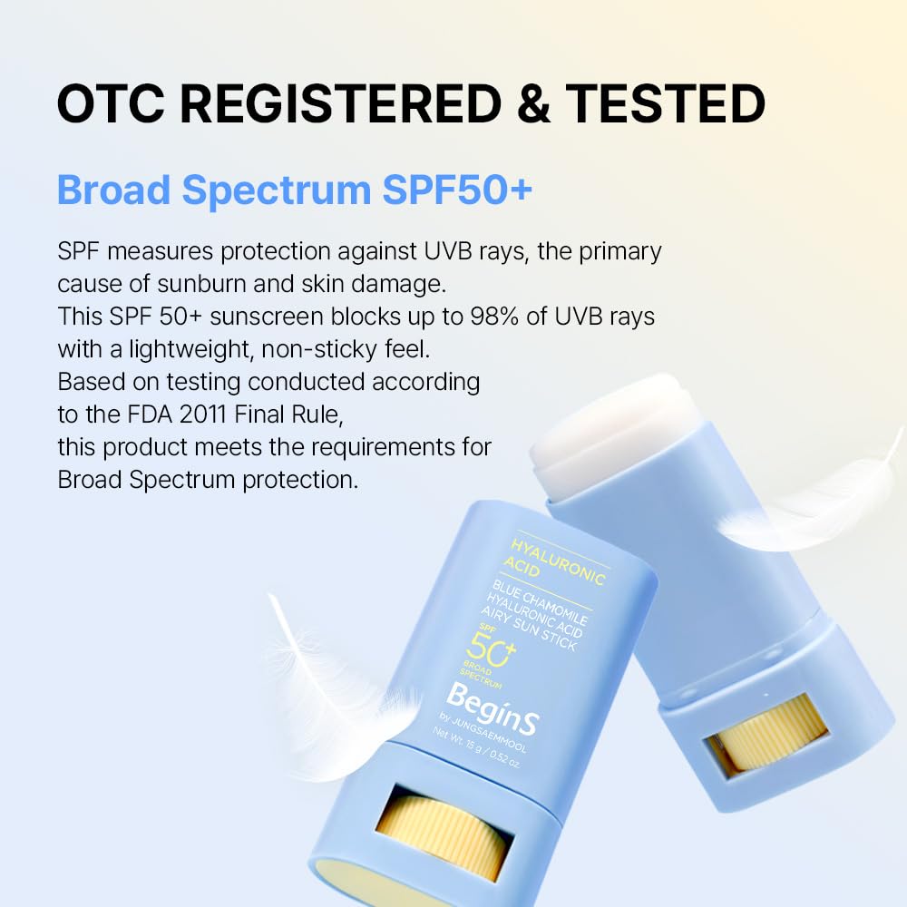 BeginS by JUNGSAEMMOOL facial application showing non-sticky wear and makeup-safe benefit