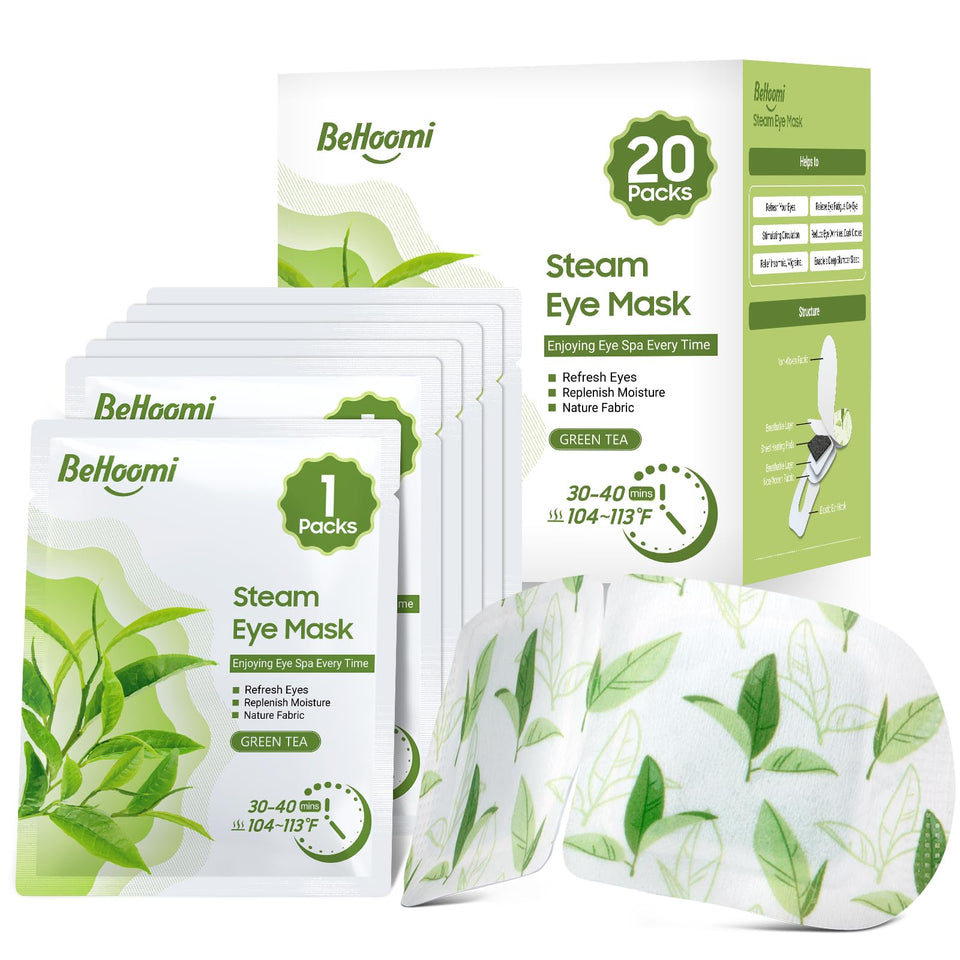 BeHoomi front packaging showing 20-pack and green tea scent, promotes convenience
