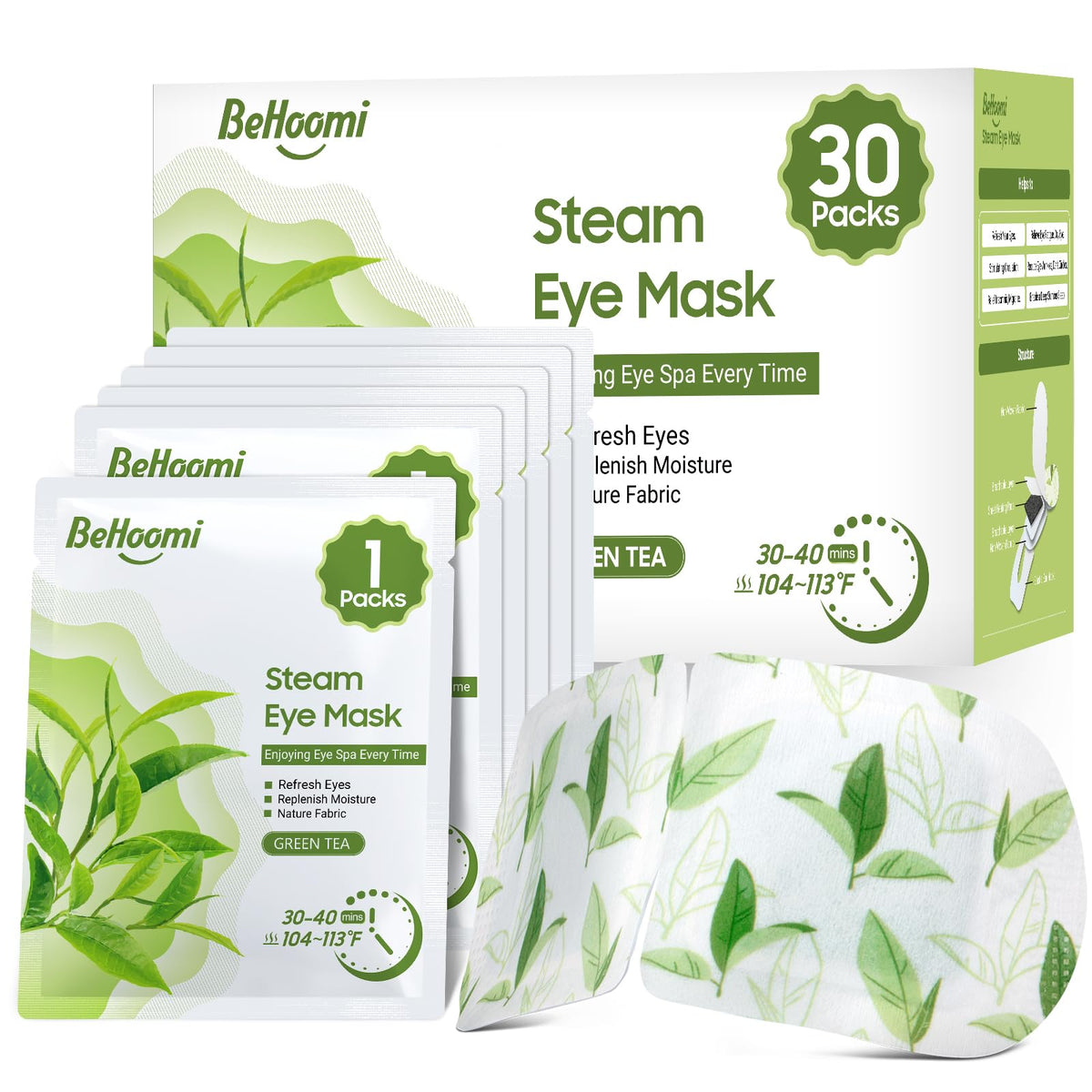 BeHoomi front packaging showing 30-pack and green tea variant for convenience