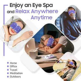 BeHoomi lavender masks on a bedside tray suggesting calming pre-sleep routine