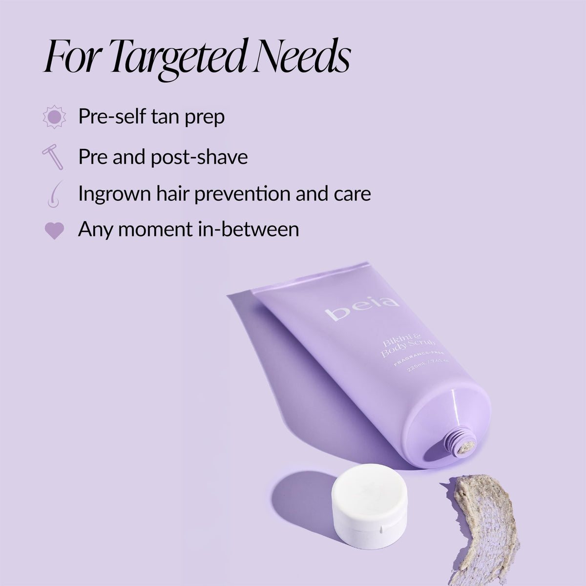 Beia applied to bikini area in shower demonstrating bump-reducing use