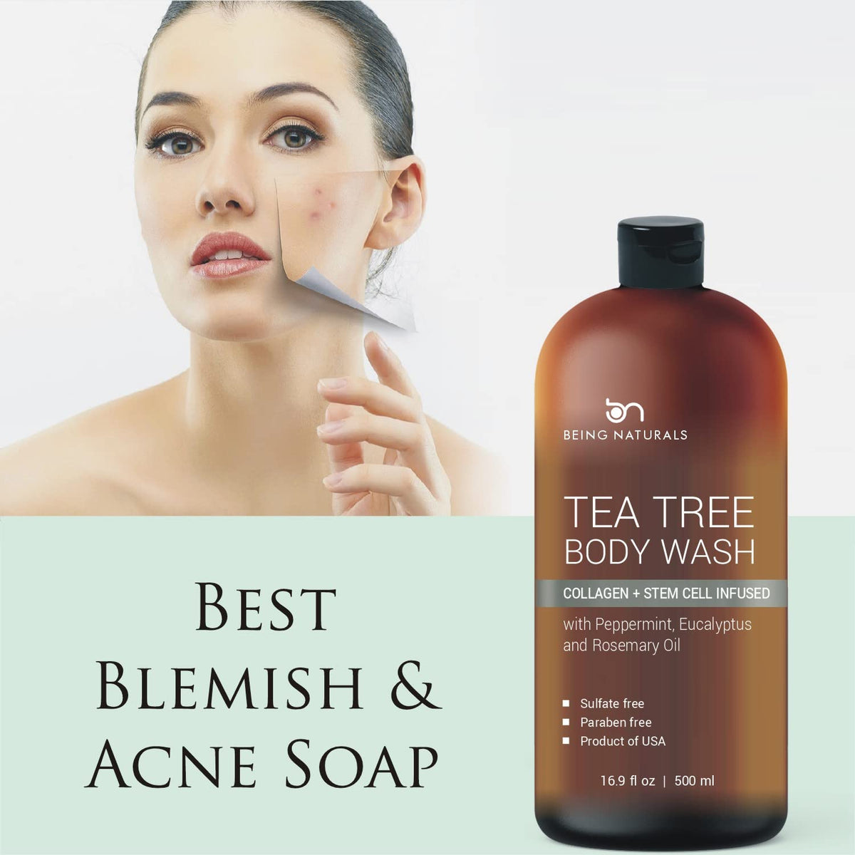 Being Naturals close-up of collagen and stem cell callout for hydration