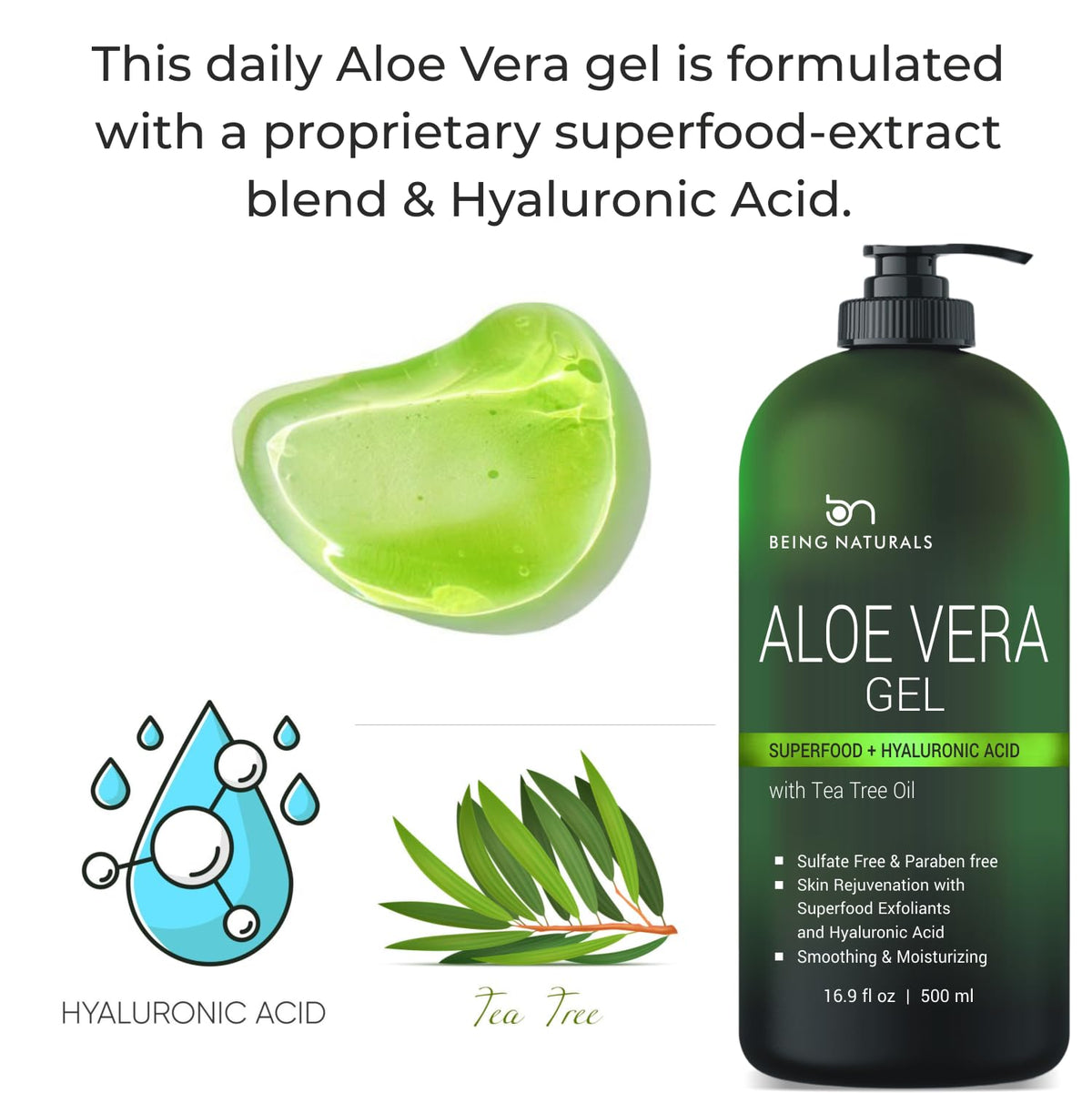 Being Naturals bottle in hand showing 16.9 fl oz scale