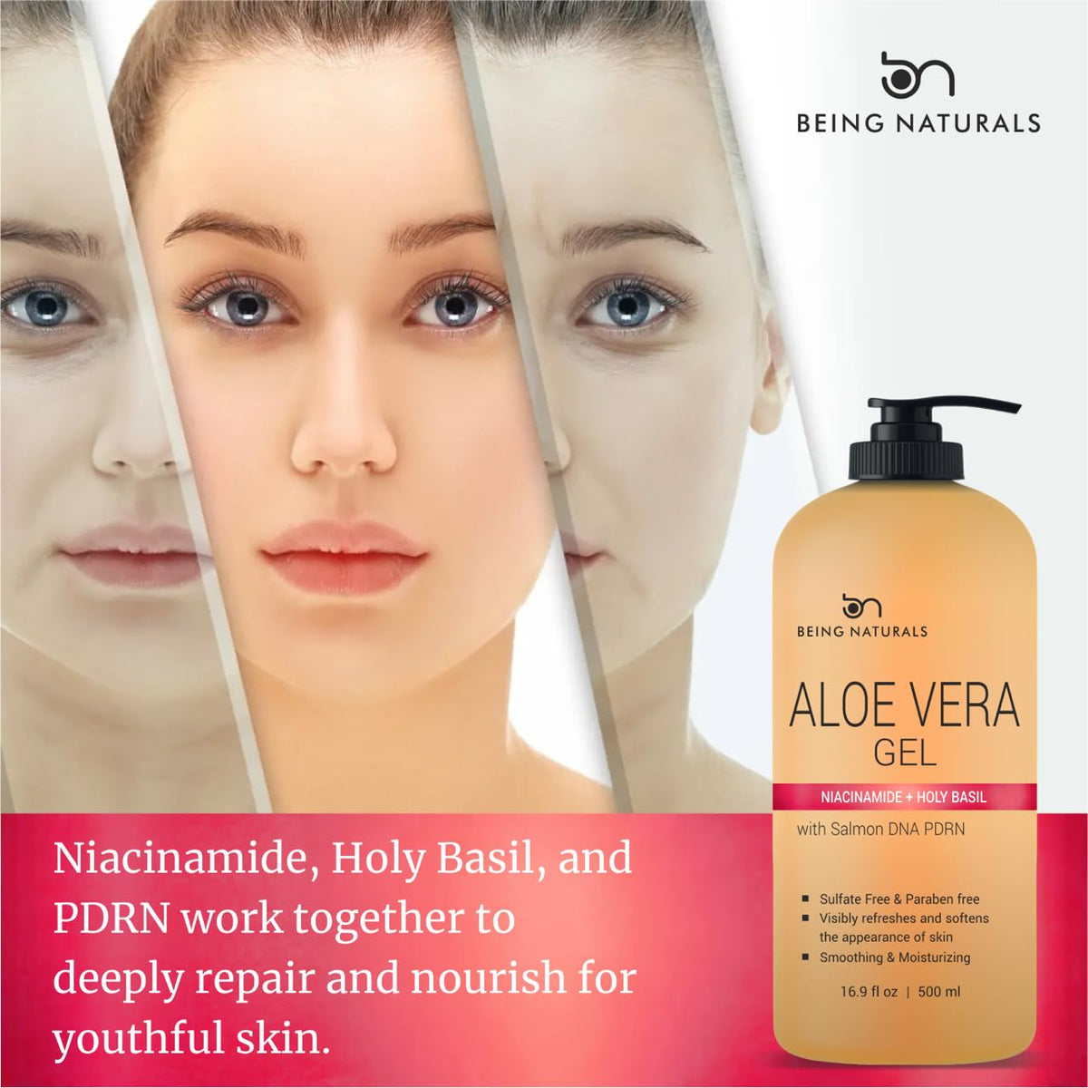 Being Naturals texture closeup on hand, gel clarity and smooth spreadability