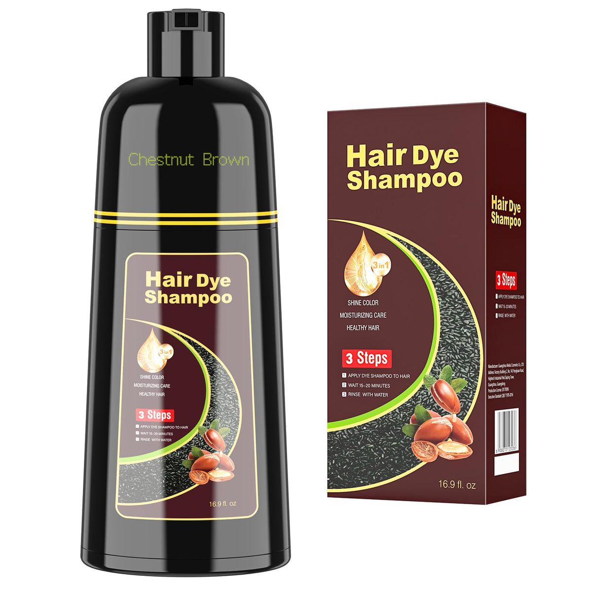 BELEZALIB front bottle showing chestnut brown shampoo color and easy application benefit
