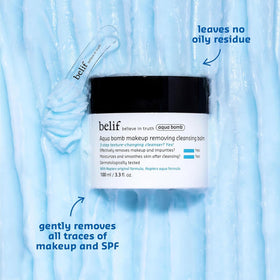 belif product in hand illustrating 3.3 fl oz size for travel convenience