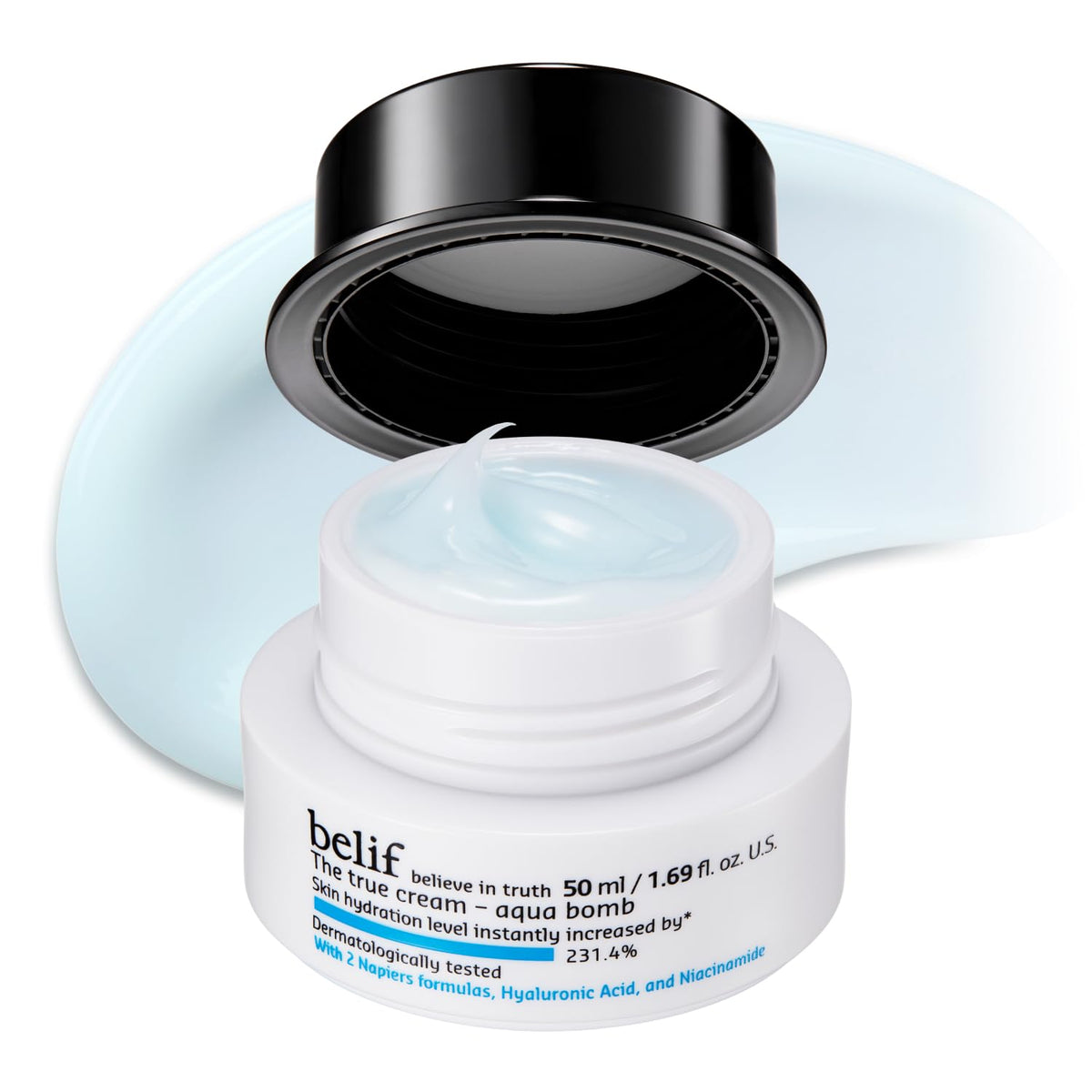 belif Aqua Bomb front jar showing sleek packaging and hydration benefit