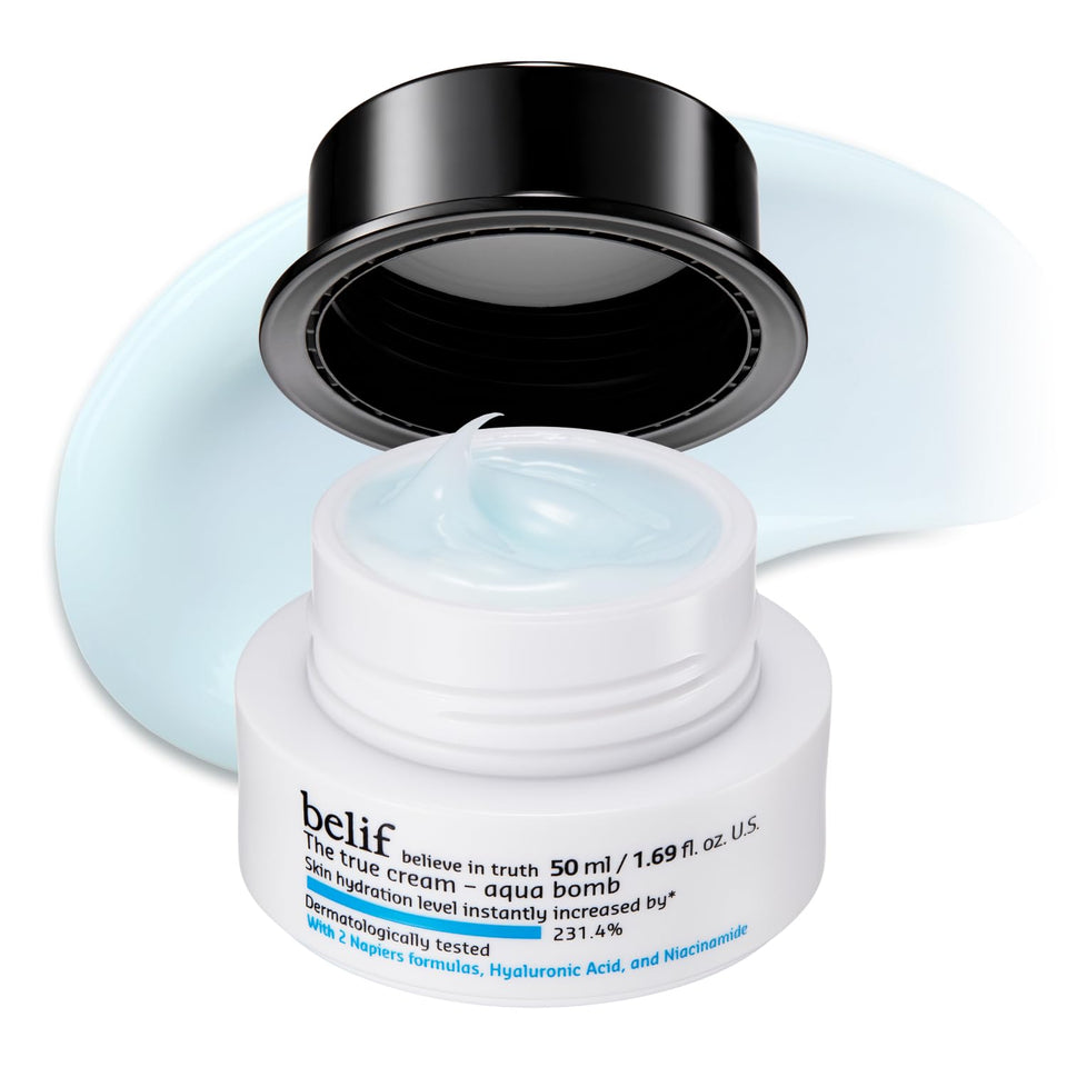 belif Aqua Bomb front jar showing sleek packaging and hydration benefit