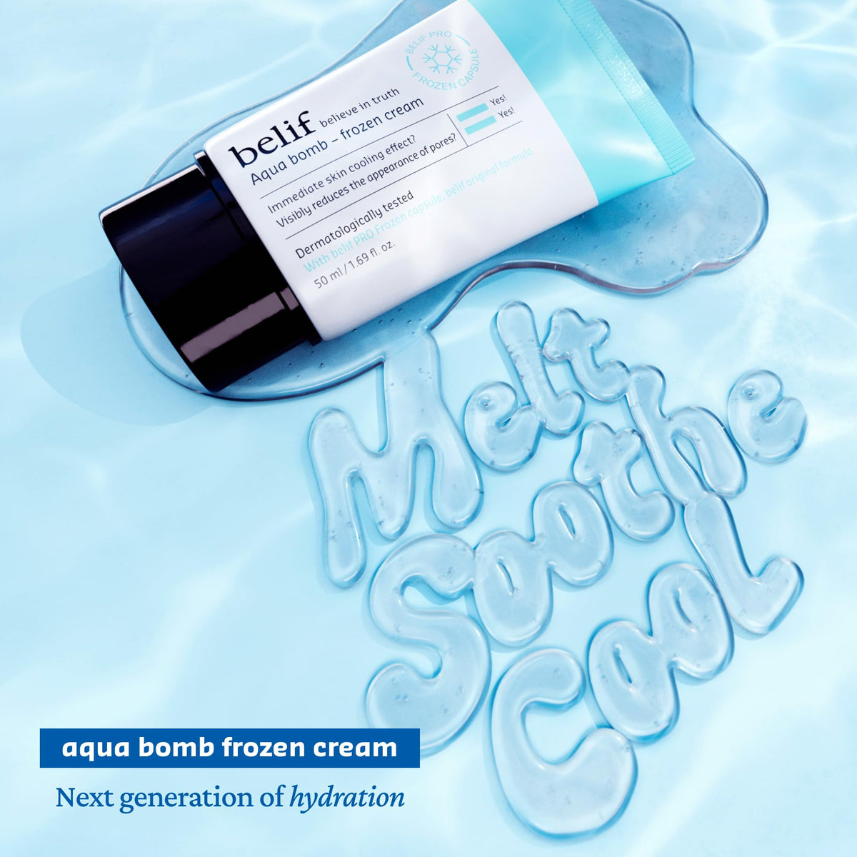 belif open jar revealing lightweight gel texture for fast absorption